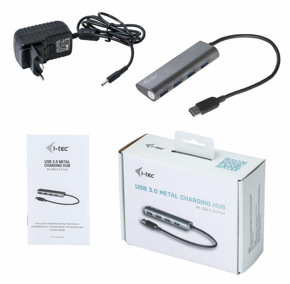 i-tec USB HUB METAL/ 4 porty/ USB 3.0/ napájecí adaptér/ U3HUB448